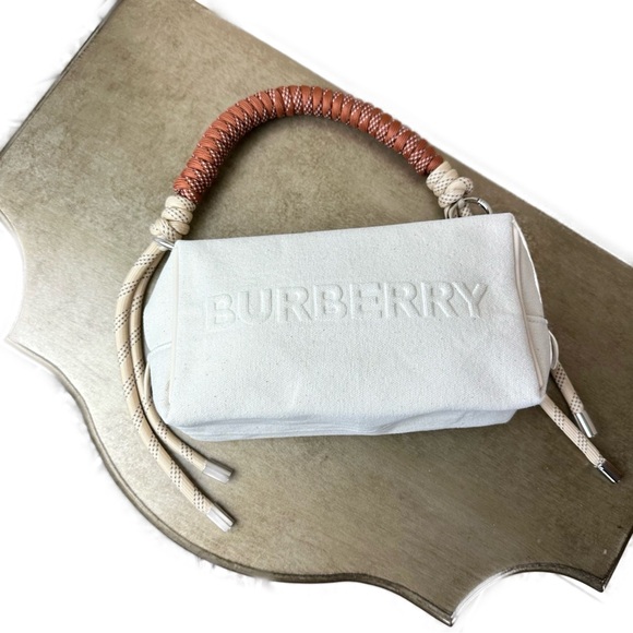 New Burberry Canvas Zip Top Handle Bag Removable Strap Neutral White GWP VIP - Picture 9 of 16
